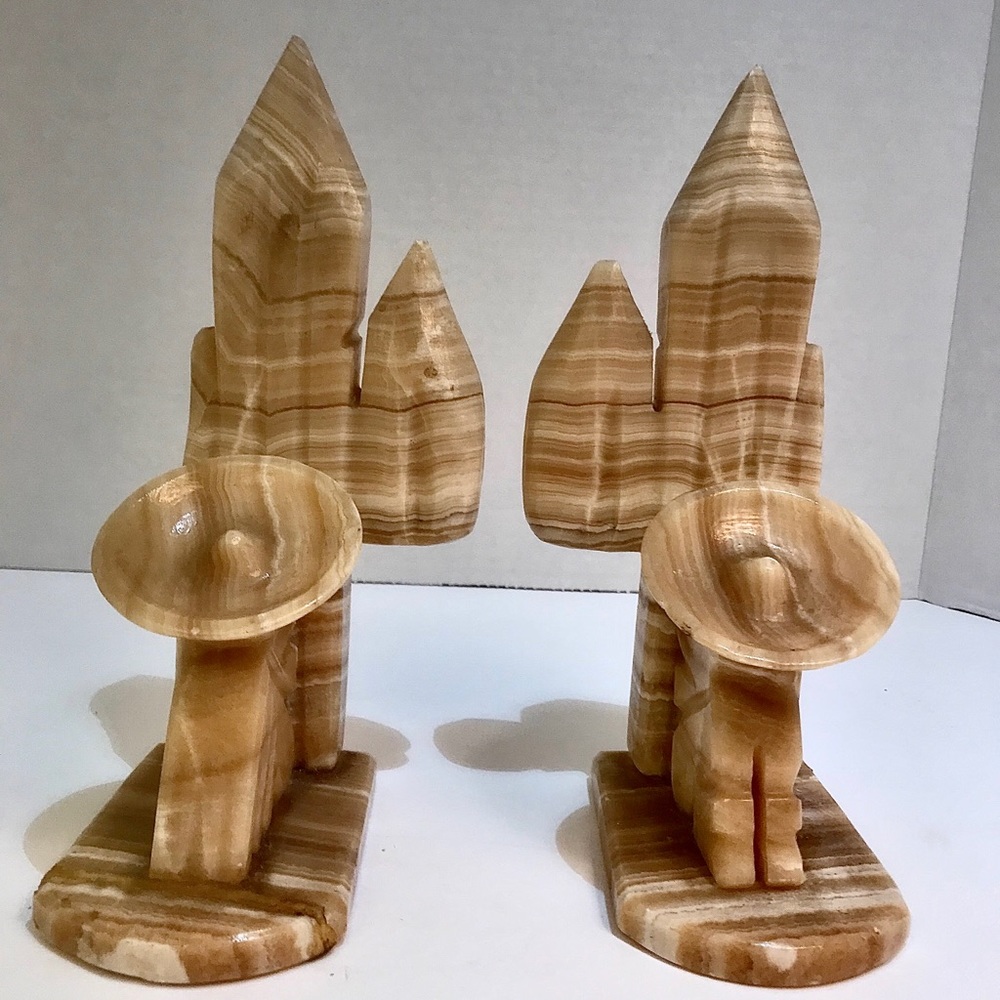 Bookends Vintage Onyx Agate Quartz Siesta Hdcarved